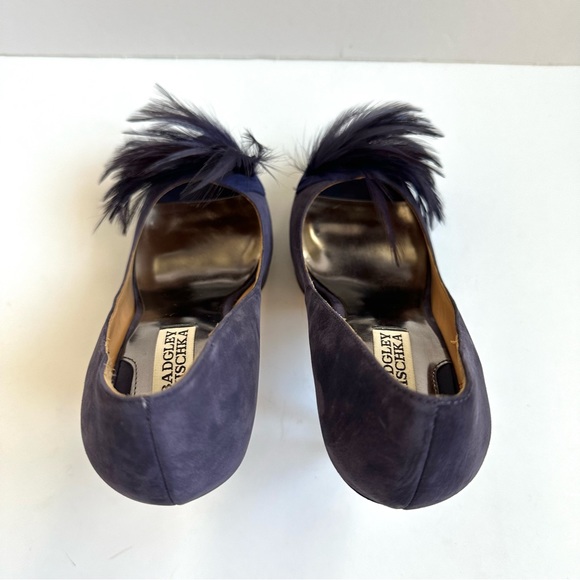 Badgley Mischka Ginnie Purple Suede Peep Toe Feather Heel Pump 8 - Picture 10 of 15